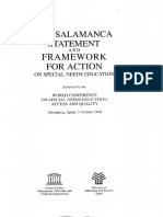 The Salamanca Statement Framework For Action: On Special Needs Education