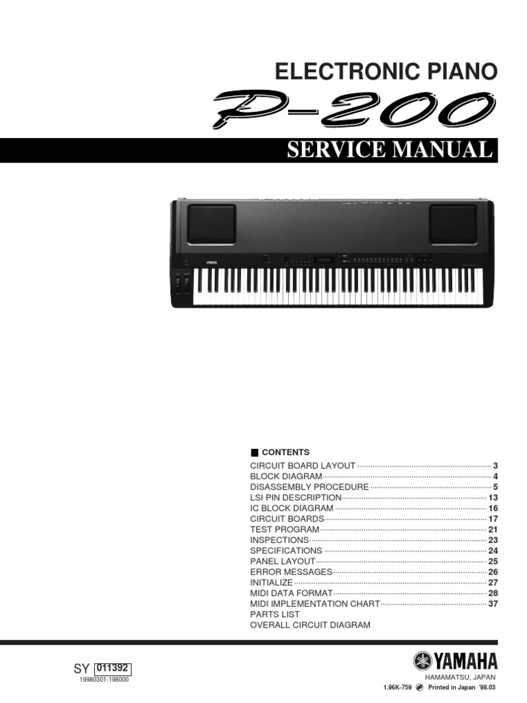 YAMAHA ステージピアノ P-200 取説付 Yamaha P-200 Service Manual | PDF | Piano | Equalization (Audio)