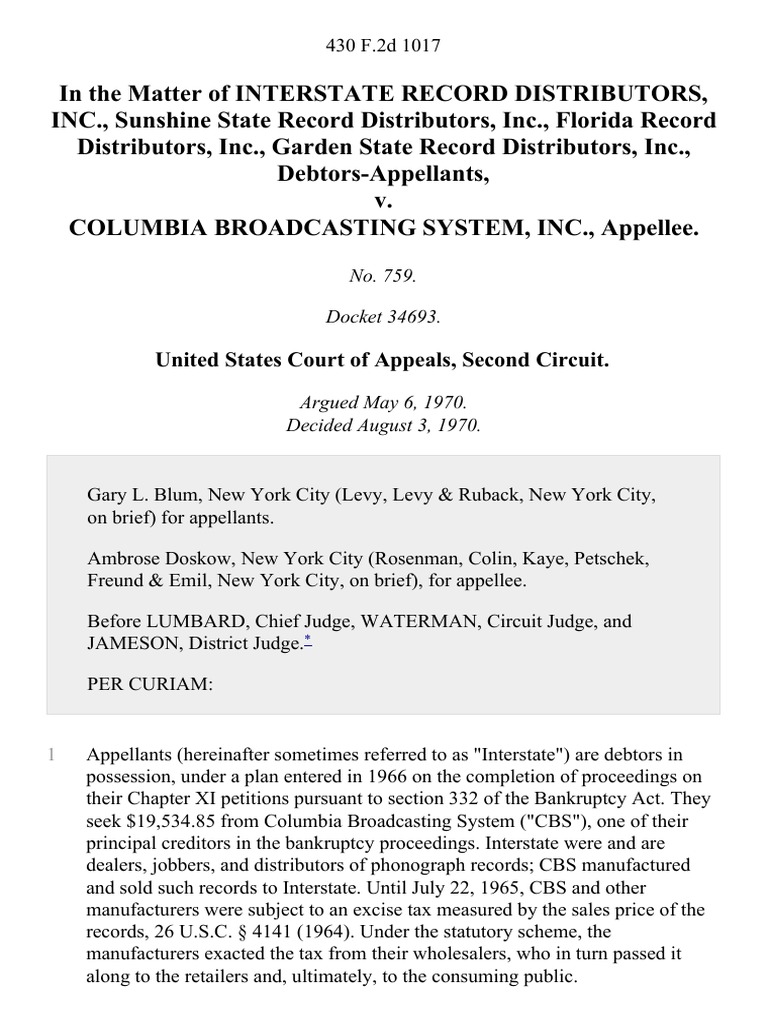 Bankruptcy Tax Refund Dispute: CBS v. Interstate | PDF | Bankruptcy ...