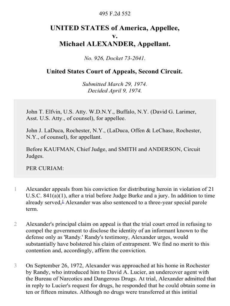 United States v. Michael Alexander, 495 F.2d 552, 2d Cir. (1974) | PDF