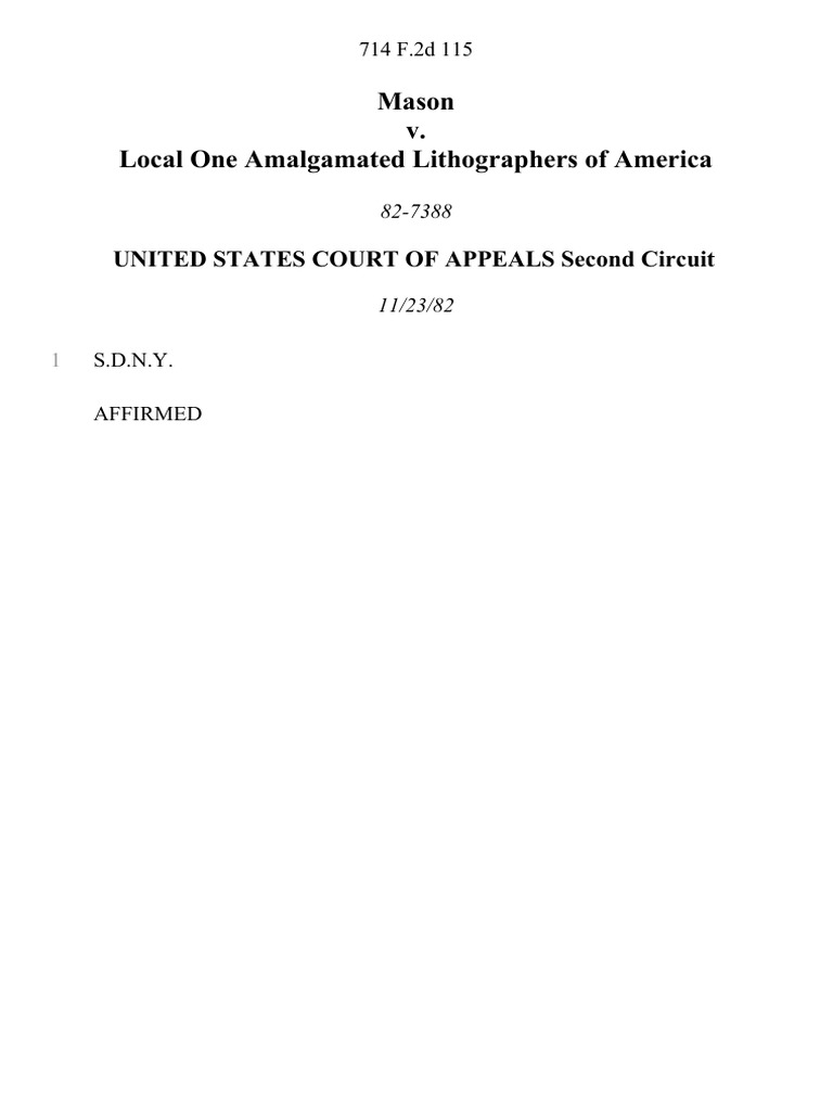 Mason v. Local One Amalgamated Lithographers of America, 714 F.2d 115