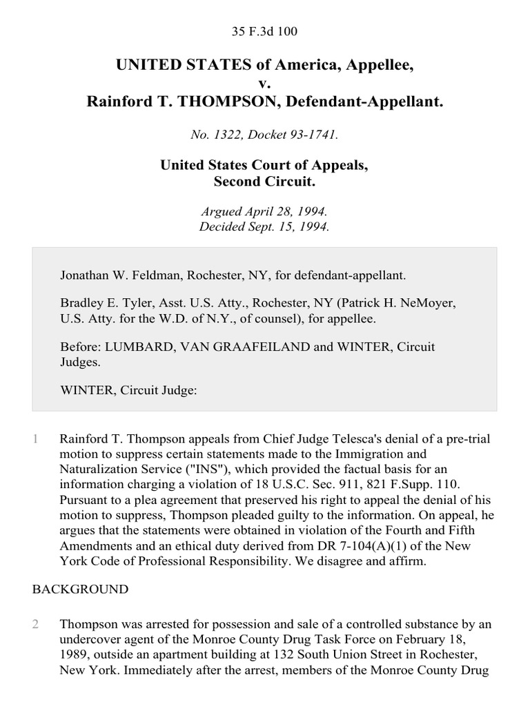 United States v. Rainford T. Thompson, 35 F.3d 100, 2d Cir. (1994