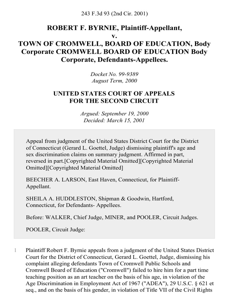 Robert F. Byrnie v. Town of Cromwell, Board of Education, Body