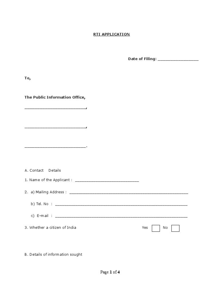 RTI Application Form Template | PDF