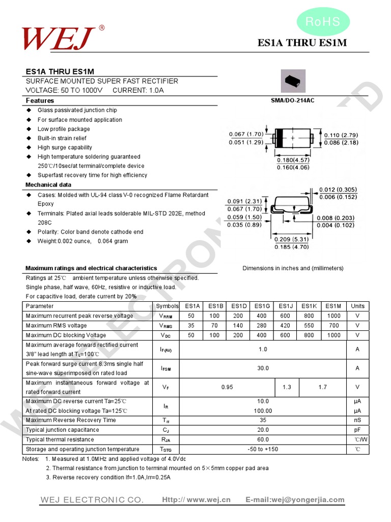 Wej Electronic Co Ltd Es1a Thru Es1m Pdf
