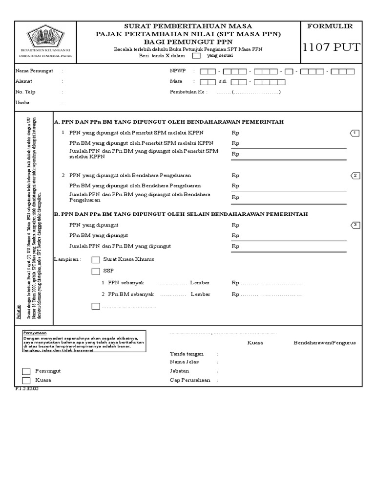 Contoh Pengisian Spt Masa Ppn 1107 Barisan Contoh