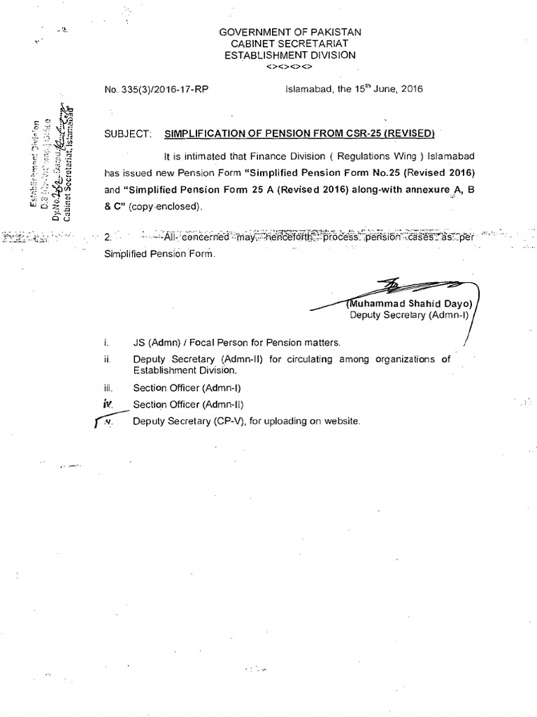 Simplification of Pension Form CSR-25 (Revised) | PDF | Islamabad ...