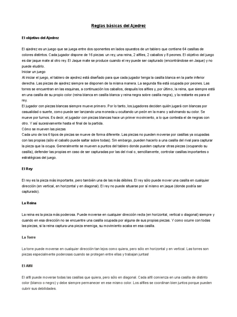 reglas basicas ajedrez Ajedrez Juegos de mesa