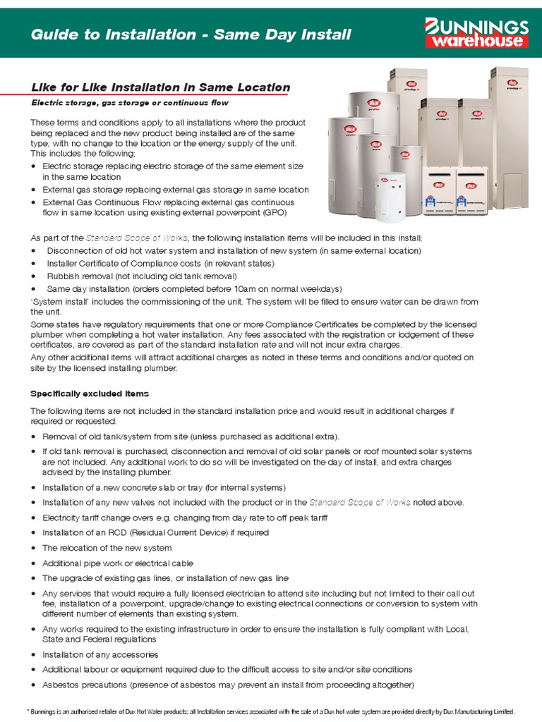 Bunnings Guide To Hot Water Installation 9840198 | PDF | Water Heating |  Valve