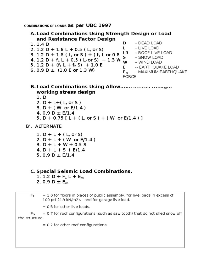 UBC 1997 Load Combinations Overview | PDF | Science & Mathematics