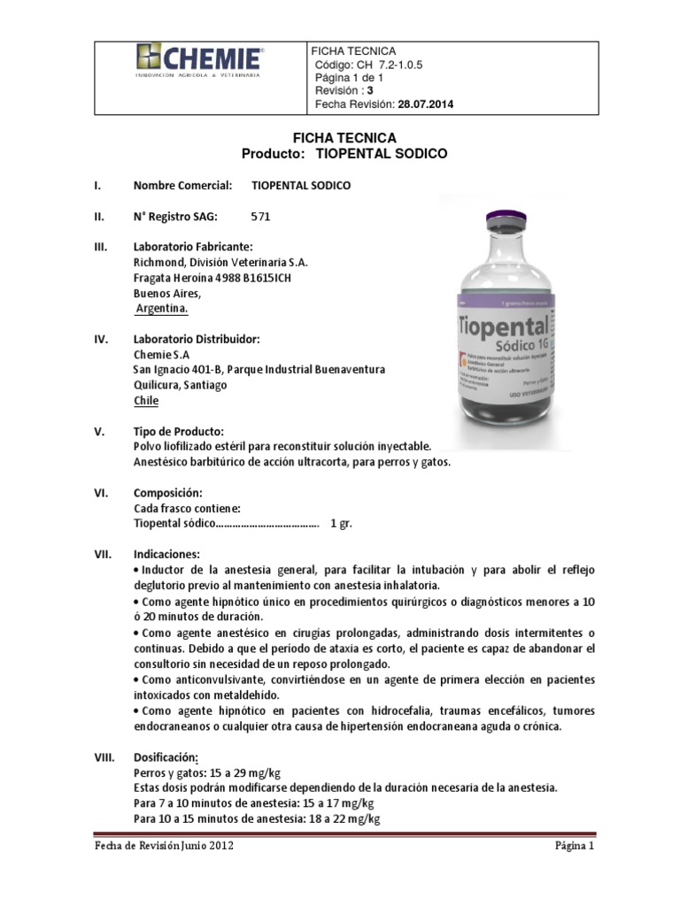 Tiopental Sodico PDF Terapia intravenosa Tratamientos médicos