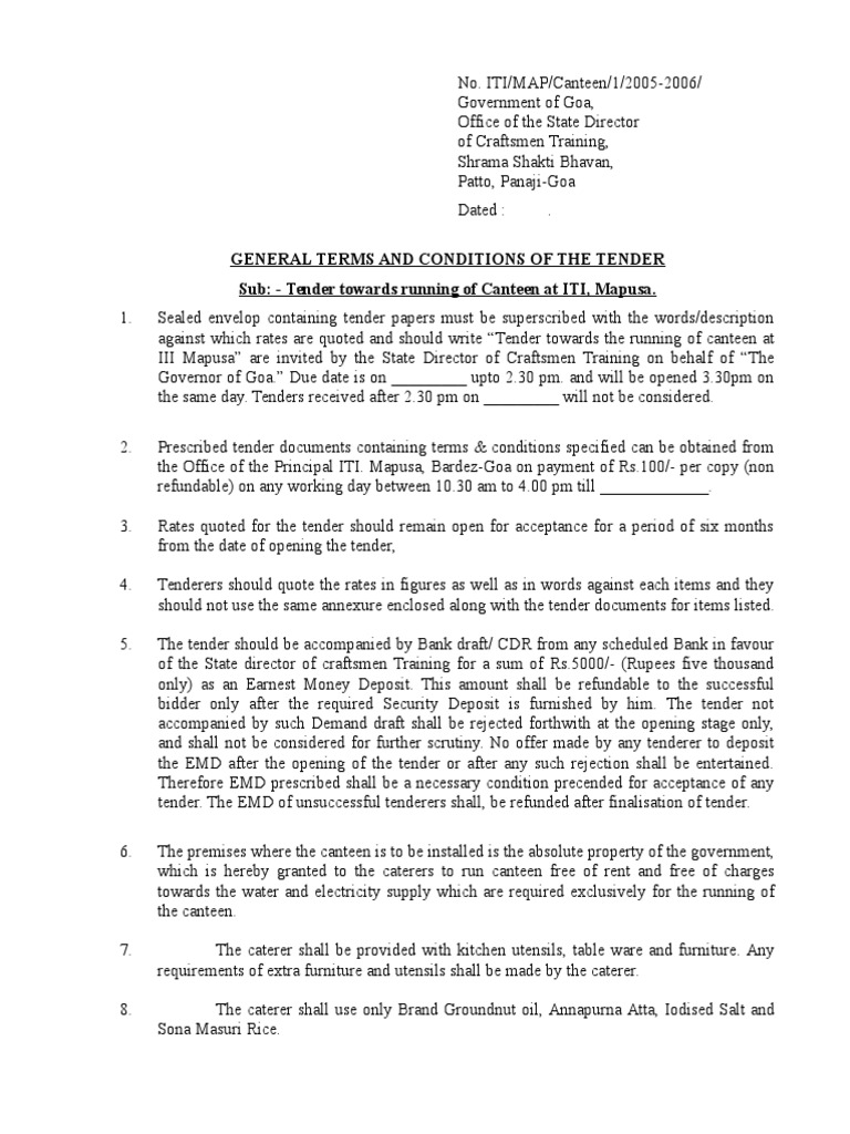 Canteen Agreement Arbitral Tribunal Government