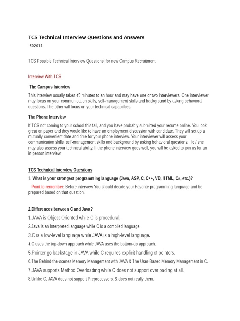 TCS Technical Interview Questions and Answers | PDF | Subroutine 