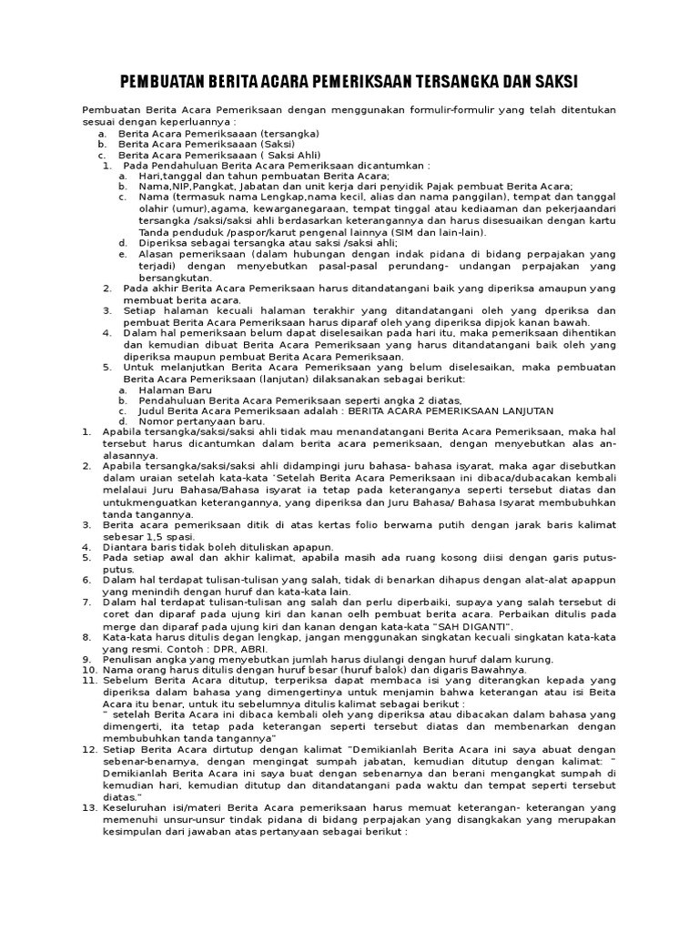 Pembuatan Berita Acara Pemeriksaan Tersangka Dan Saksi