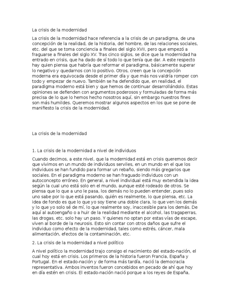 La Crisis de La Modernidad | PDF | Modernidad | Paradigma
