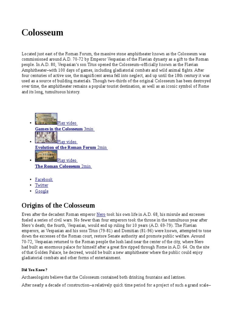 Colosseum | PDF | Titus | Ancient Rome