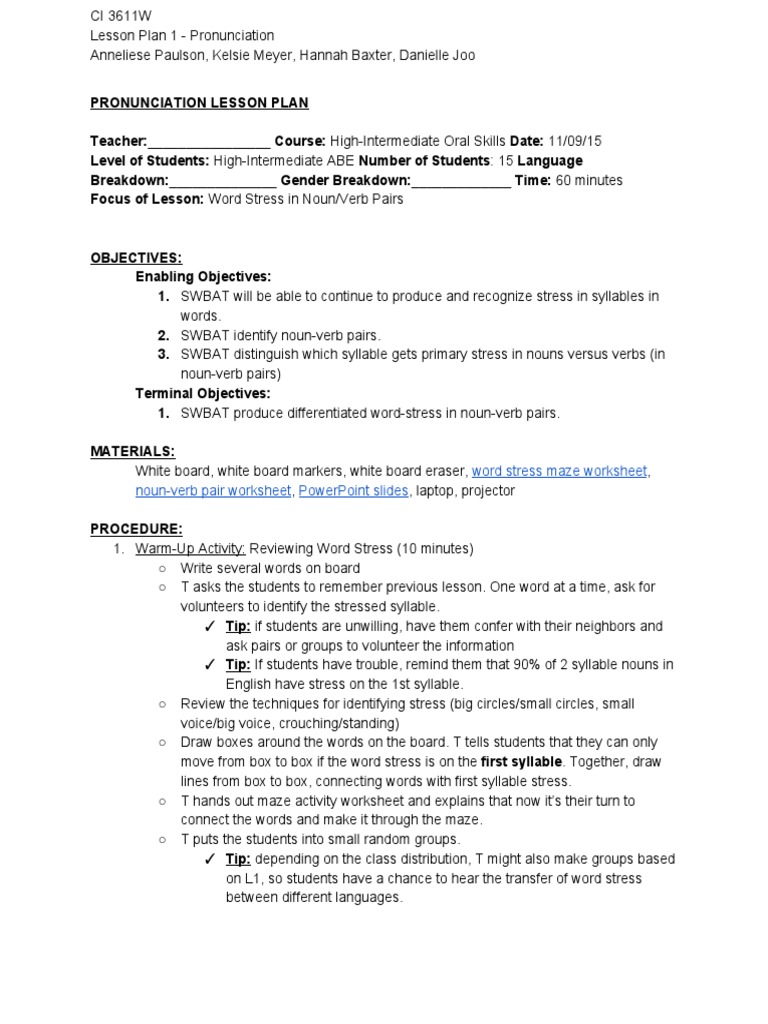 Word Stress Maze Worksheet Noun Verb Pair Worksheet Powerpoint Slides