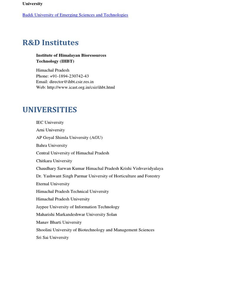 Institutes All Names | PDF