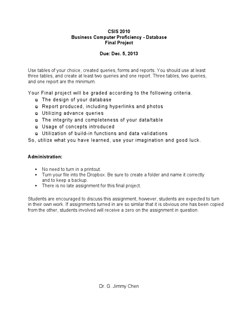 Engg1003 Database Project Guidelines | PDF