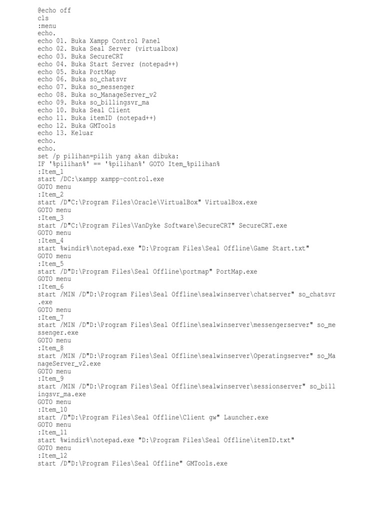 Batch Script for Seal Offline Server Management | PDF | Computers ...