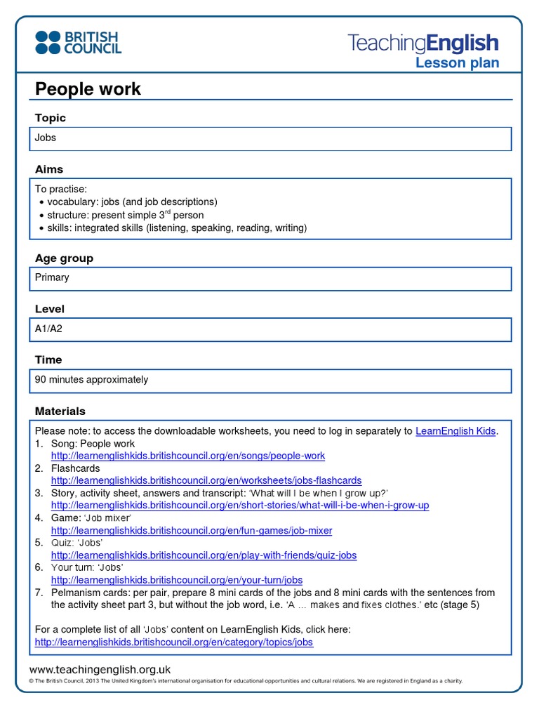 Jobs Lesson Plan for Kids | PDF | Lesson Plan | Reading Comprehension