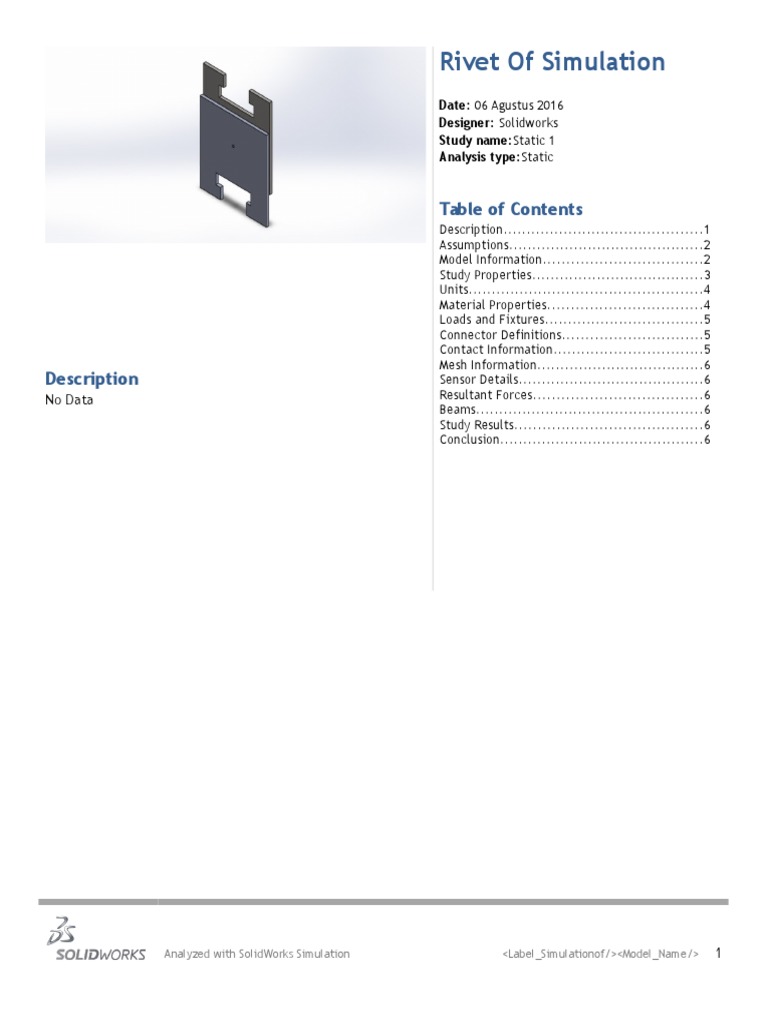 Rivet of Simulation On Solid Work 2016 PDF Strength Of Materials