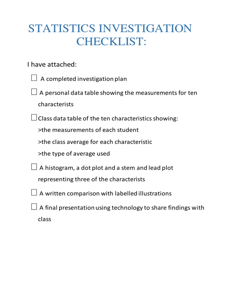 Statistics Checklist PDF