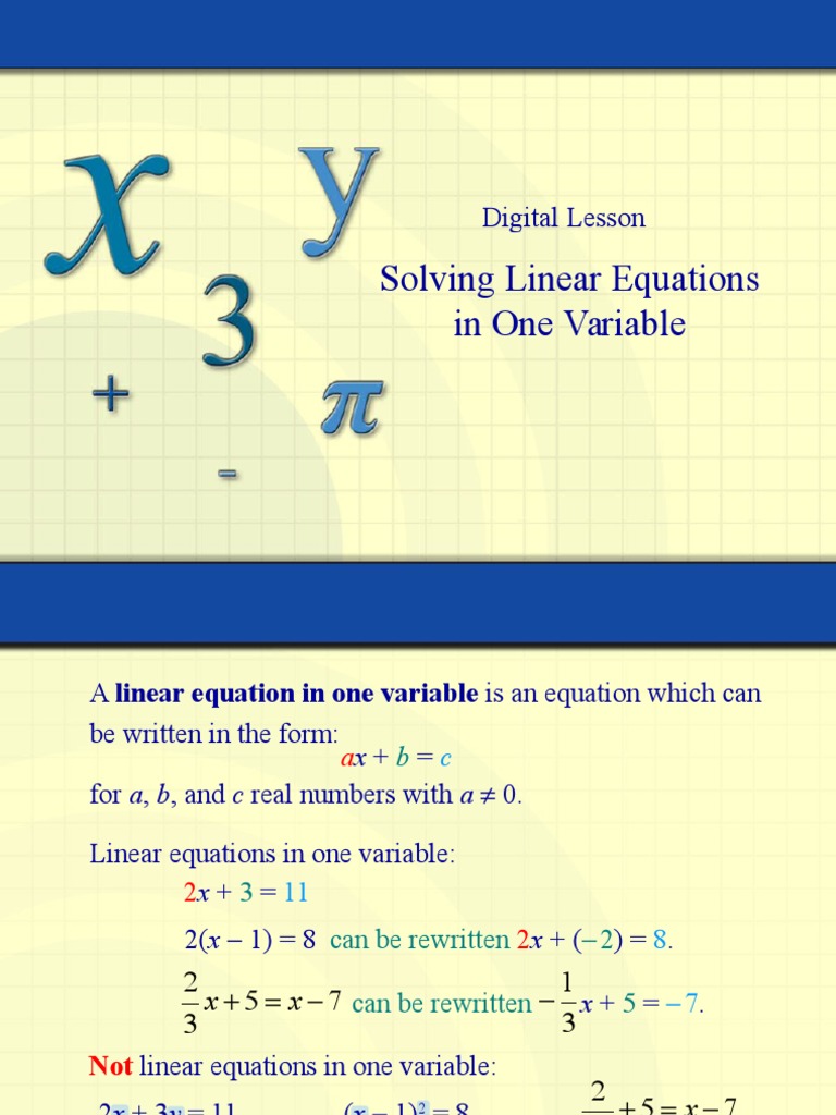 Solving Linear Equations in One Variable: Digital Lesson | PDF ...