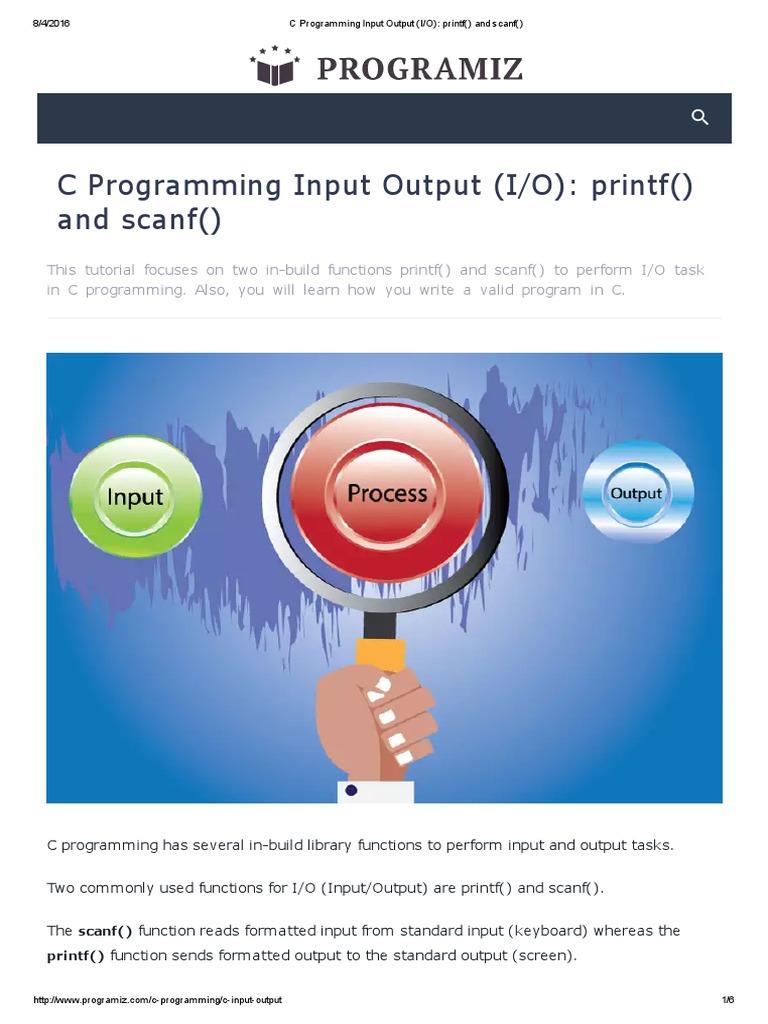 C Programming Input Output I o Printf and Scanf | PDF | C (Programming ...