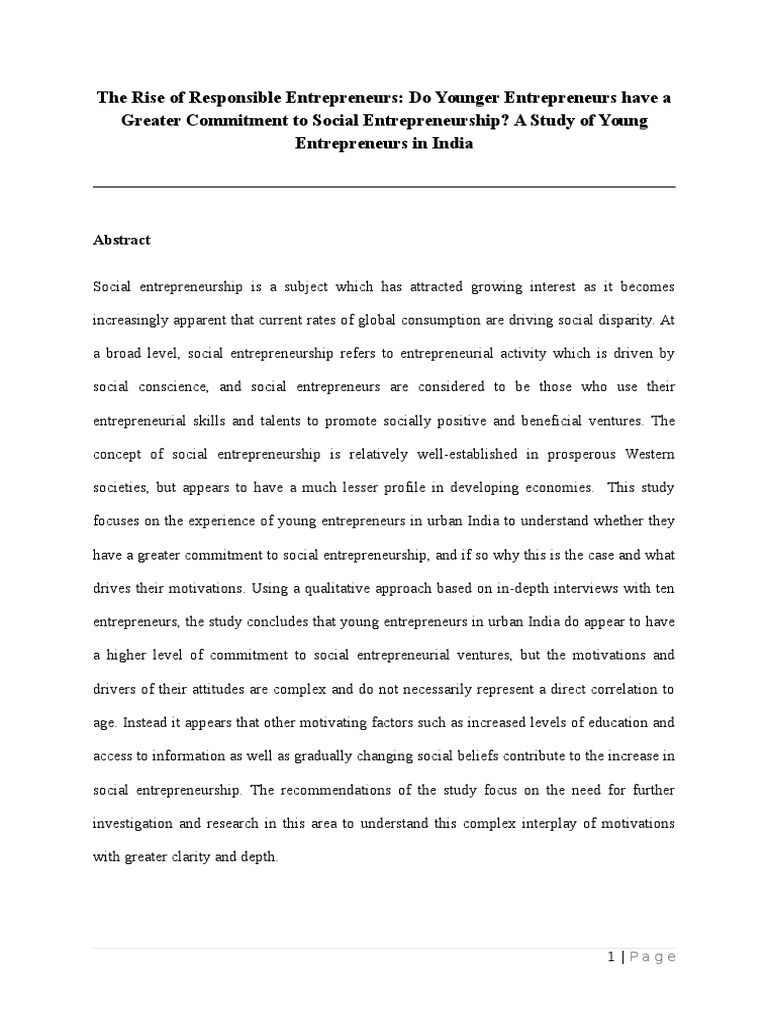 Young Entrepreneurs and Social Impact in India | PDF | Social ...