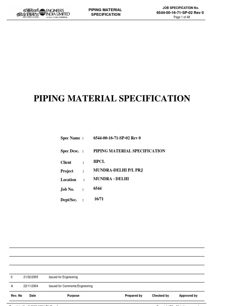 Piping Material Specification Overview | PDF | Pipe (Fluid Conveyance ...