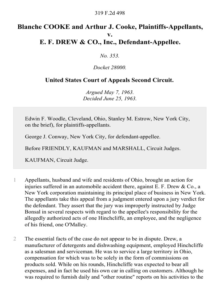 Cooke v. Drew: Employee Liability Case | PDF | Negligence | Supreme ...
