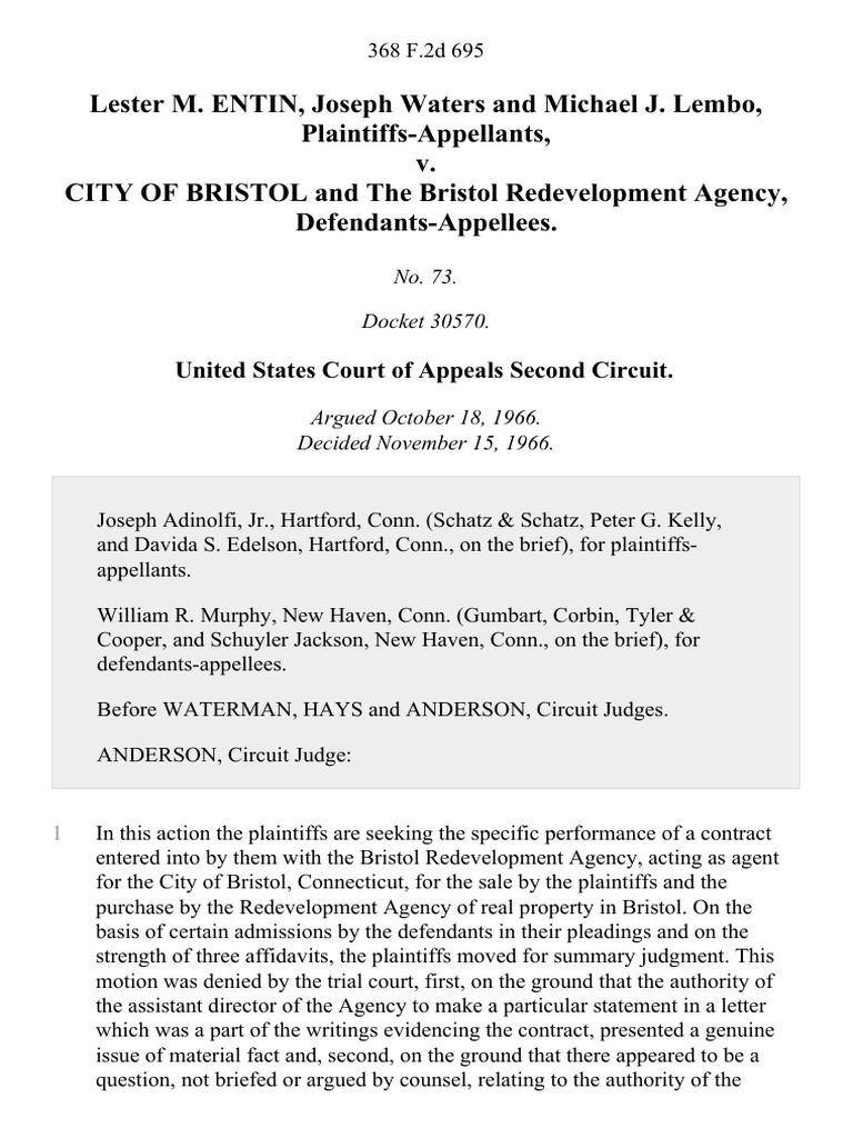 Lester M. Entin, Joseph Waters and Michael J. Lembo v. City of Bristol and The Bristol