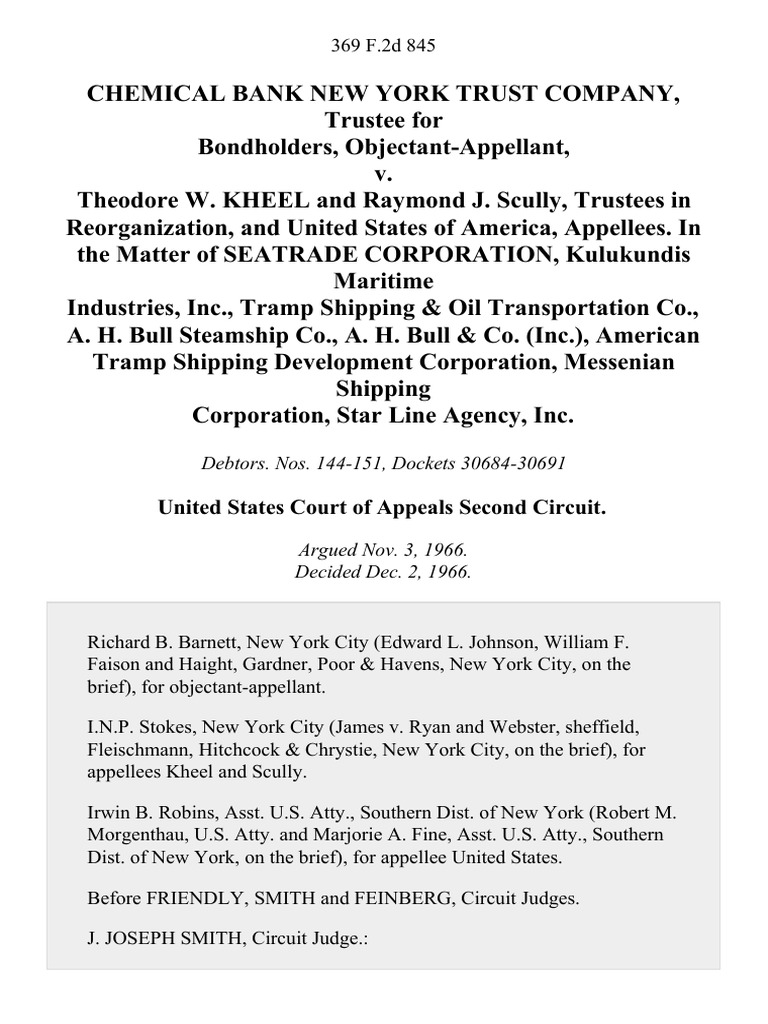 Chemical Bank New York Trust Company, Trustee for Bondholders, ObjectantAppellant v. Theodore W