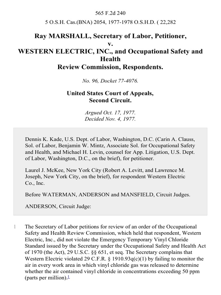 Ray Marshall, Secretary of Labor v. Western Electric, Inc., and