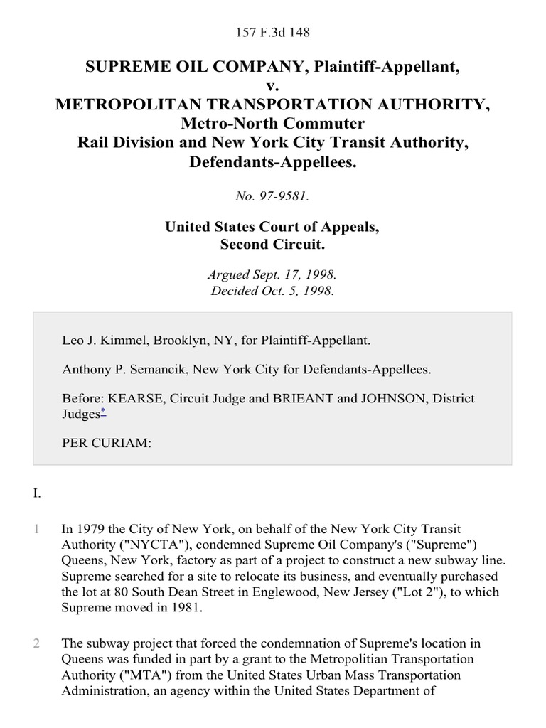 Supreme Oil Company v. Metropolitan Transportation Authority, Metro