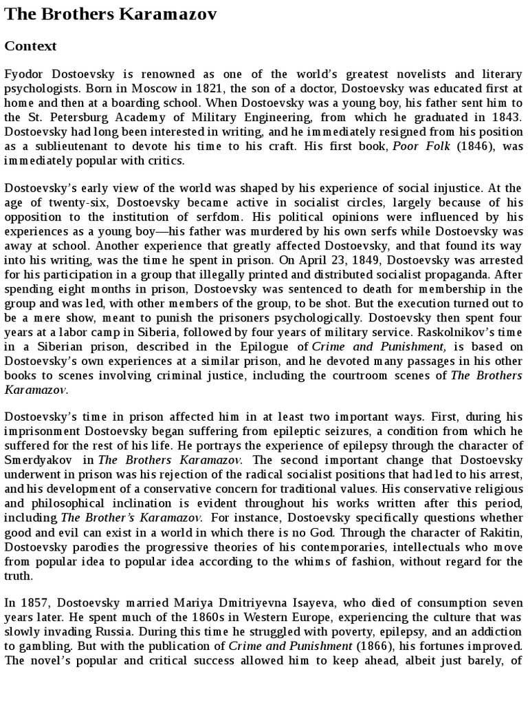 Brothers Karamazov, The SparkNotes PDF The Brothers Karamazov