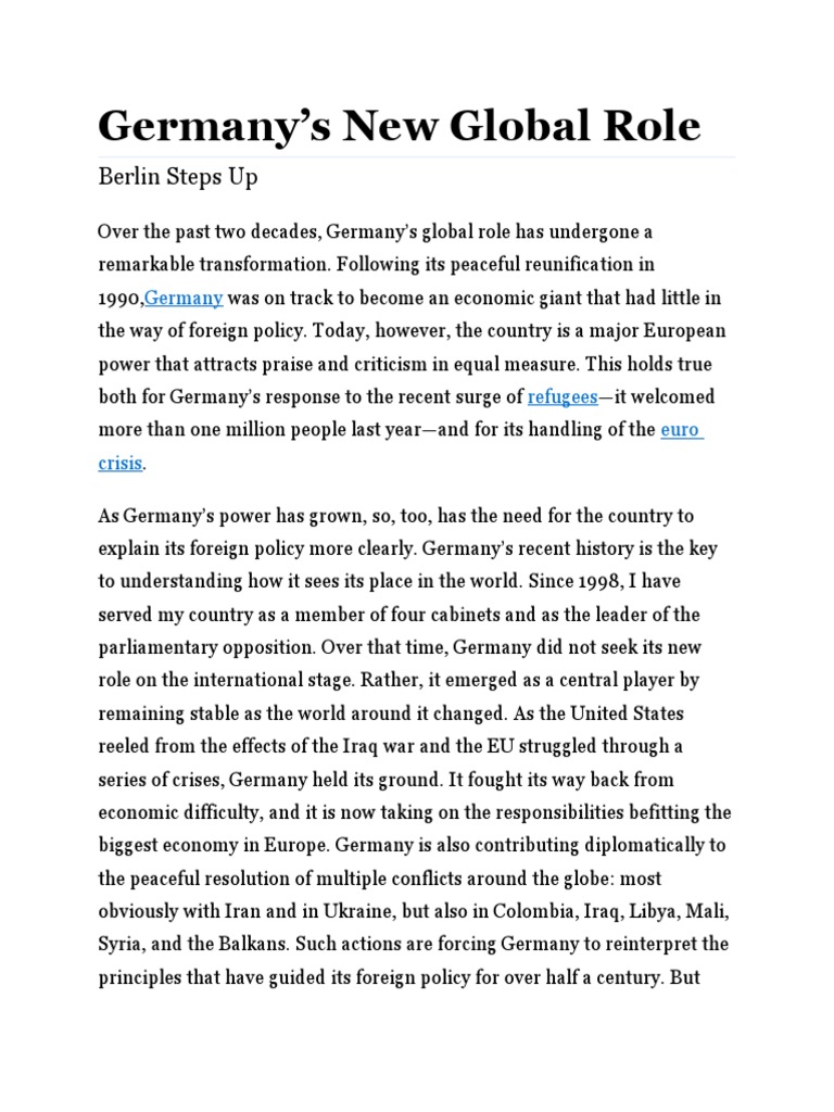 Germany's New Global Role: Berlin Steps Up | PDF | European Union | Germany