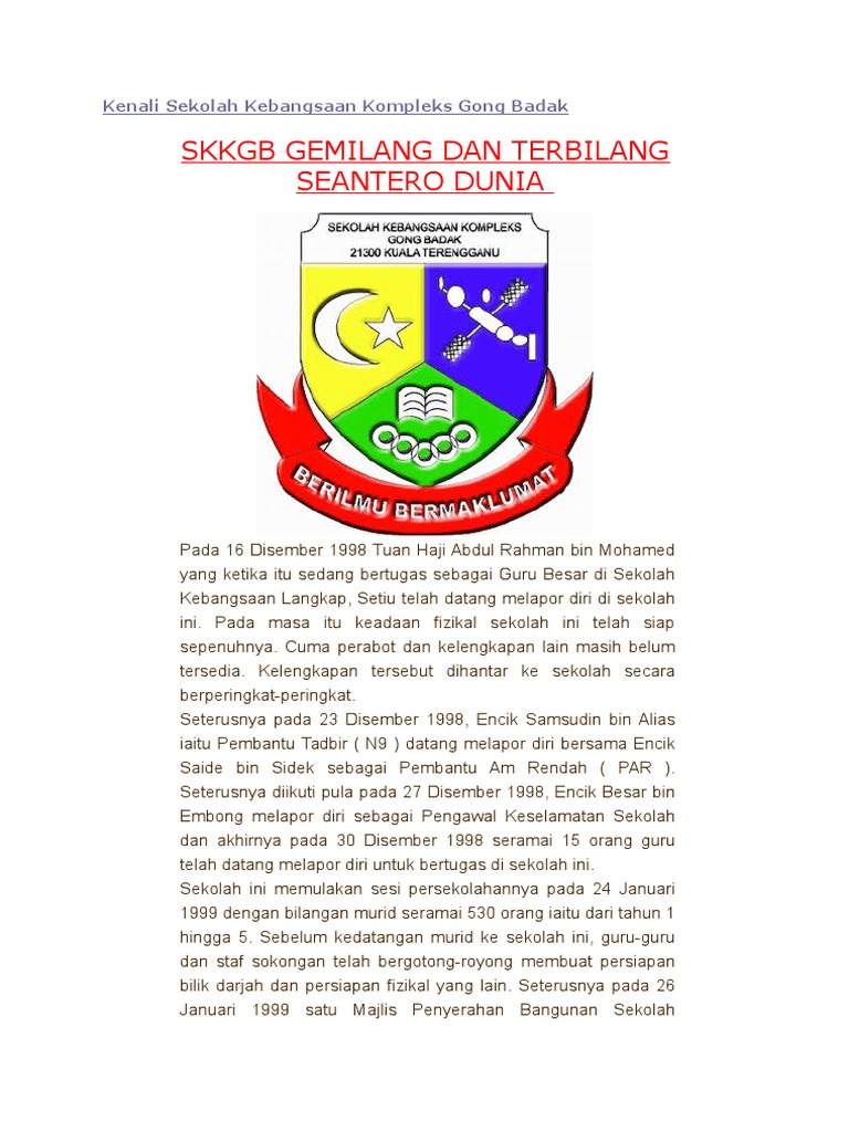 Kenali Sekolah Kebangsaan Kompleks Gong Badak Pdf