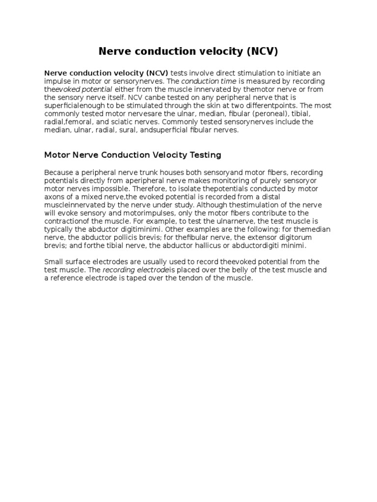 Nerve Conduction Velocity Testing Overview | PDF | Wellness | Science ...