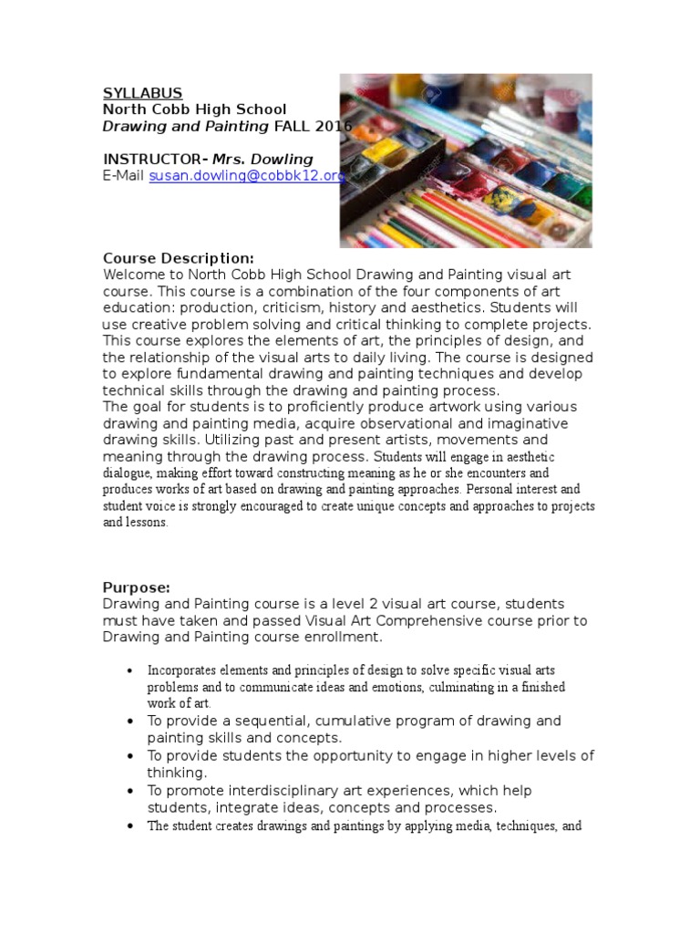 Drawing and Painting Syllabus Fall 16 PDF Drawing Paintings