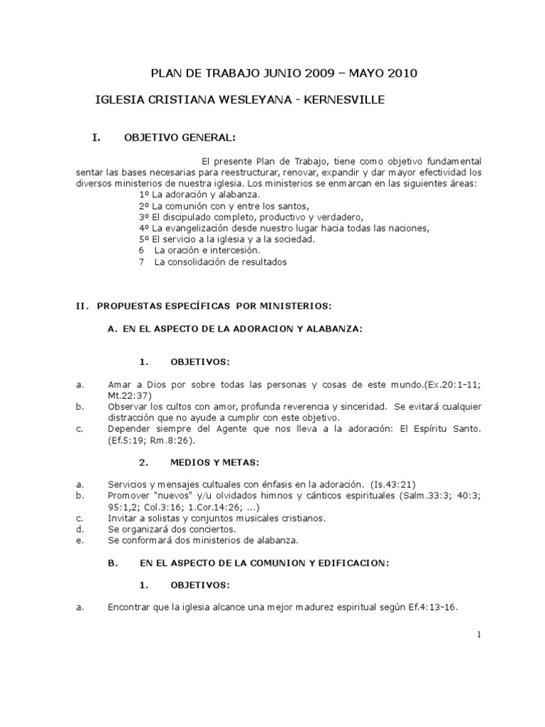 Modelo de Plan de trabajo Iglesias | Oración | Iglesia Católica