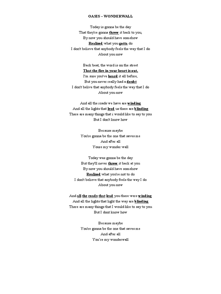 Oasis Wonderwall Lyrics Analysis | PDF