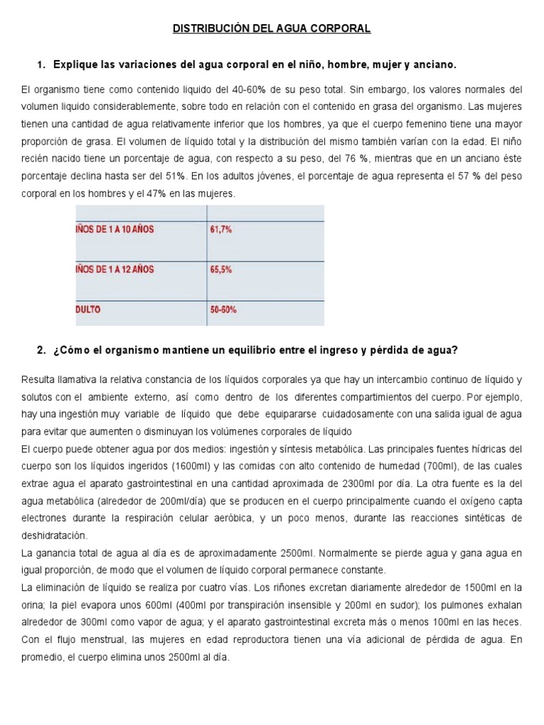 Distribución y Equilibrio del Agua Corporal | PDF | Sodio | Ion