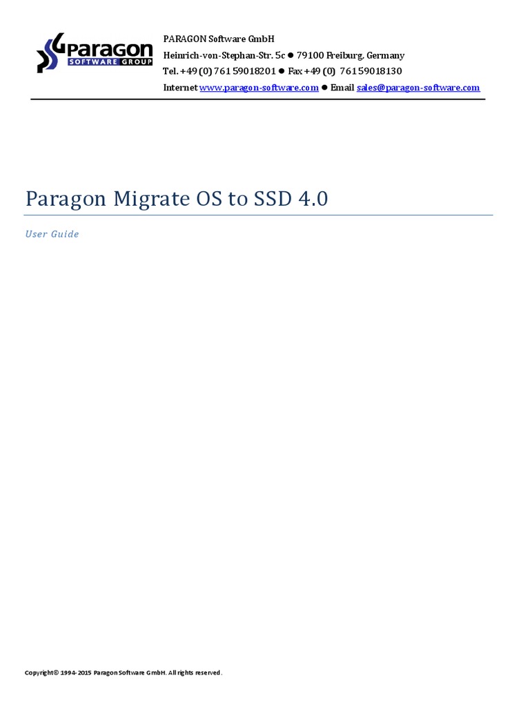 Paragon Migrate OS To SSD 4.0: User Guide | PDF | Computers ...
