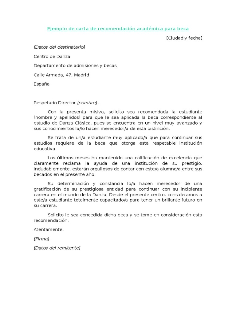 Ejemplo de Carta de Recomendación Académica para Beca | PDF