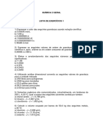 Química Geral Lista Exercícios