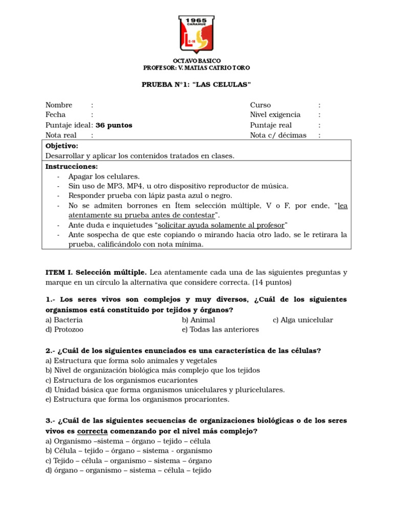Análisis de los conceptos clave de las células en un examen de biología ...