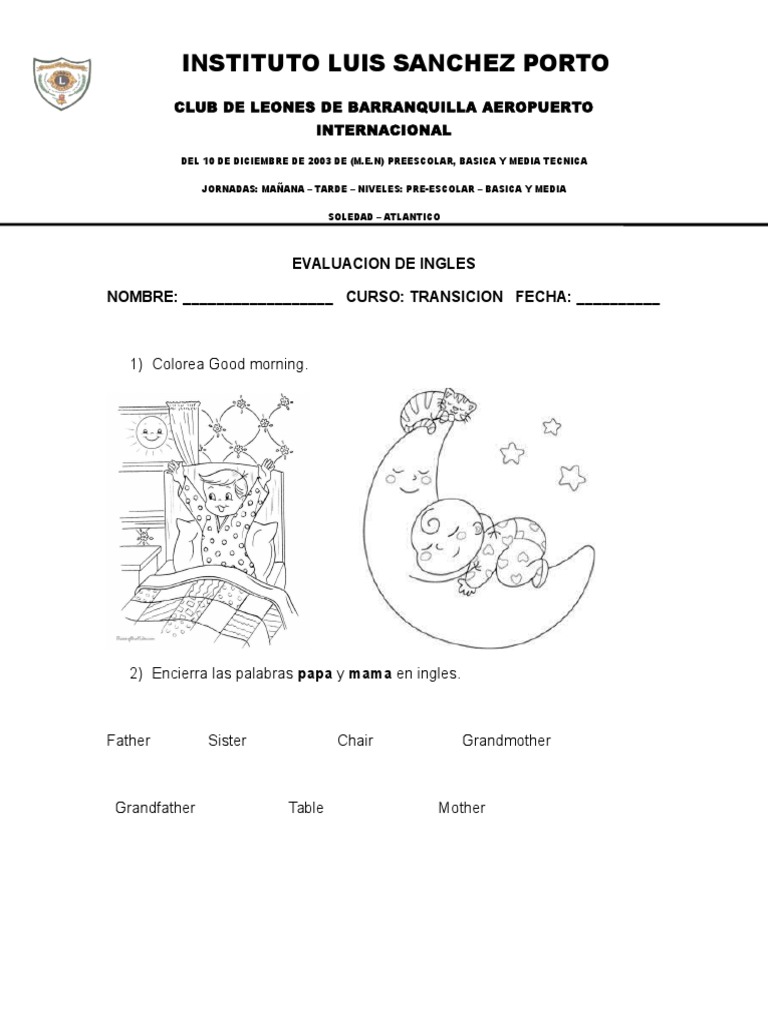 Evaluacion de Ingles 2do Periodo | PDF