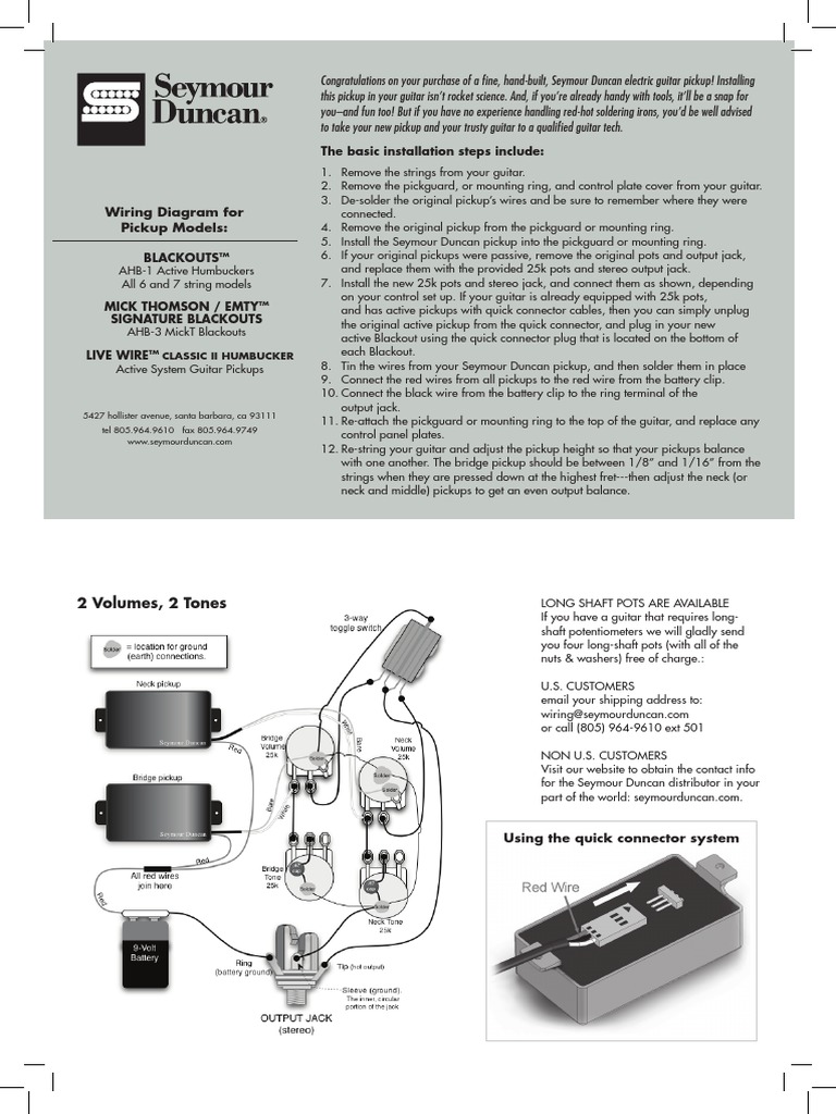 Wiring Diagram for Seymour Duncan.pdf | Electrical Connector | Guitars